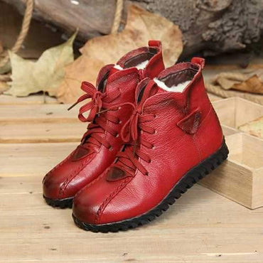 Leather Zipper Lace Up Fur Lining Soft Boots