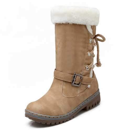 Buckle Fur Lining Warm Boots