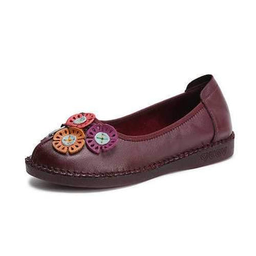 Flower Button Leather Loafers