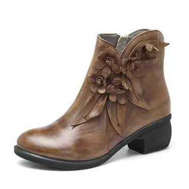 SOCOFY Vintage Ankle Leather Boots