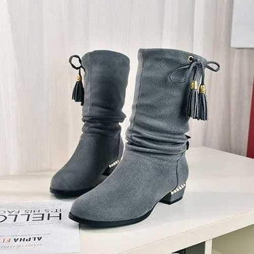 Tassel Low Heel Mid Calf Boots