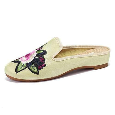 Flower Embroidery Vintage Backless Shoes