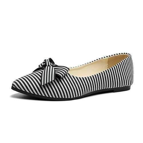 Cloth Striped Loafers For Women