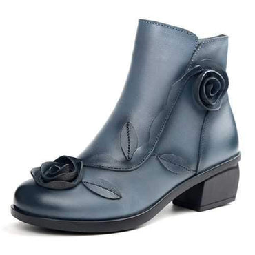 SOCOFY Retro Rose Leather Boots