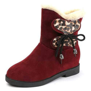 Bowknot Leopard Fur Lining Boots