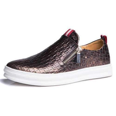 Men Side Zipper Cow Leather Retro Pattern Casual Shoes