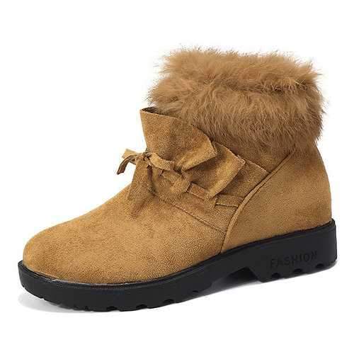 Bowknot Furry Flat Boots