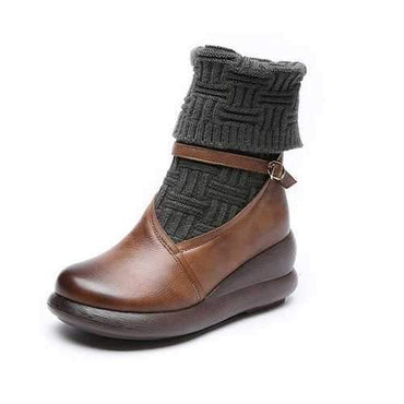 SOCOFY Retro Splicing Leather Boots