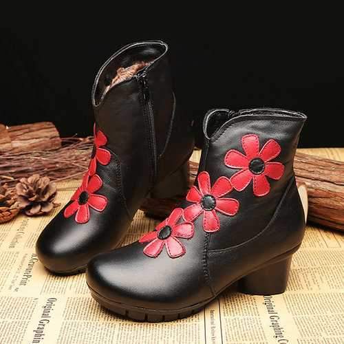 SOCOFY Retro Ankle Leather Boots