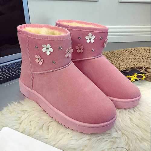 Flower Pure Color Ankle Snow Boots