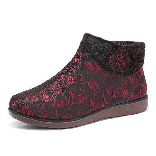 Flower Print Zipper Boots