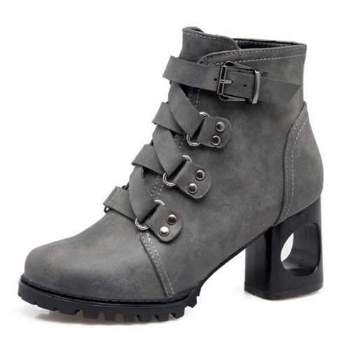 Hollow Chunky Heel Boots