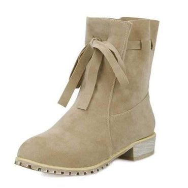 Suede Lace Up Ankle Mid Heel Casual Boots