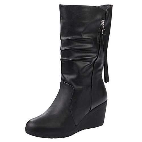 Tassel Zipper Black Boots