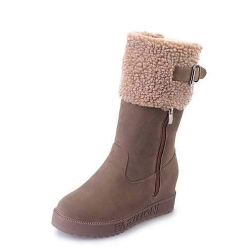 Buckle Zipper Heel Increasing Boots