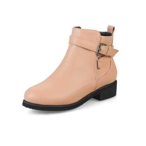 Buckle Pure Color Ankle Boots