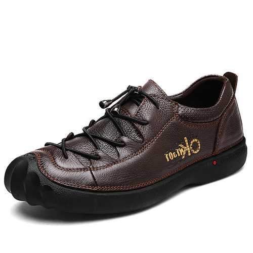 Men Cow Leather Wear-resistant Sole Casual Shoes