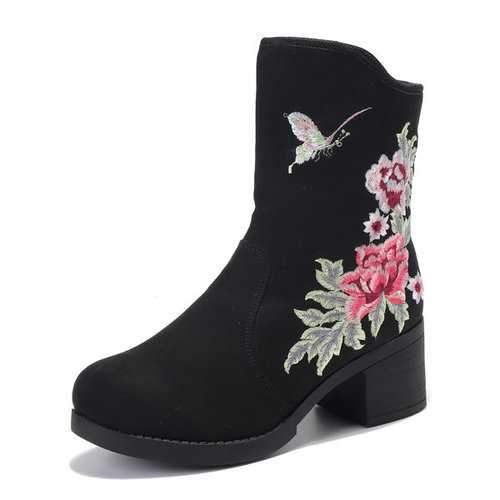 Flower Embroidered Warm Boots