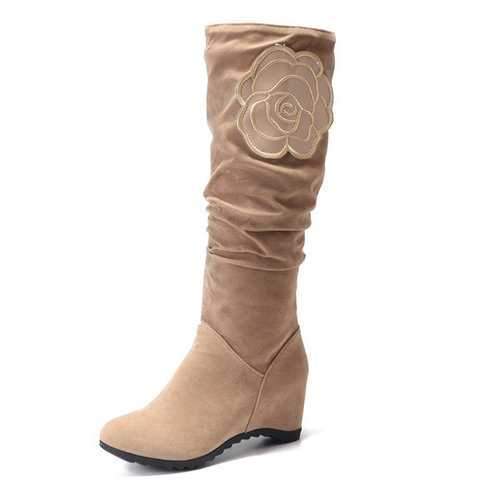 Large Size Flower Hidden Heel Knight Boots