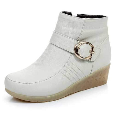 Buckle White Wedges Boots