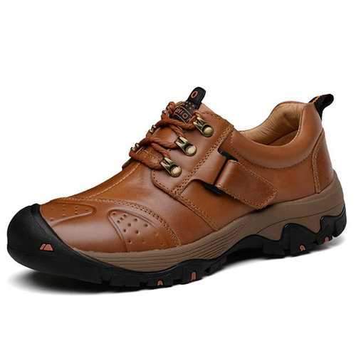 Men Genuine Leather Outdoor Wear Resistant Hook-loop Shoes