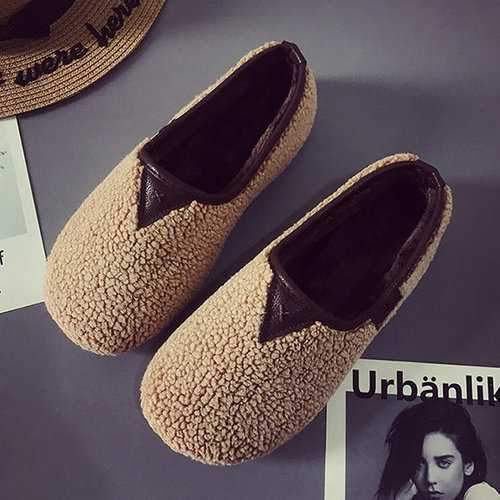 Soft Curly Plush Slip On Warm Loafers