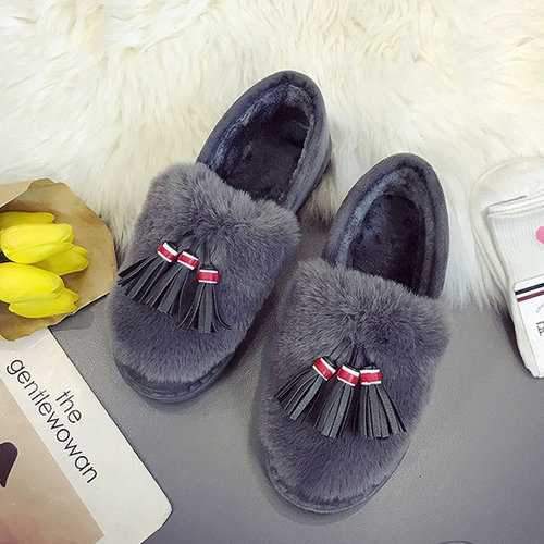 Bow Tassels Warm Flat Loafers