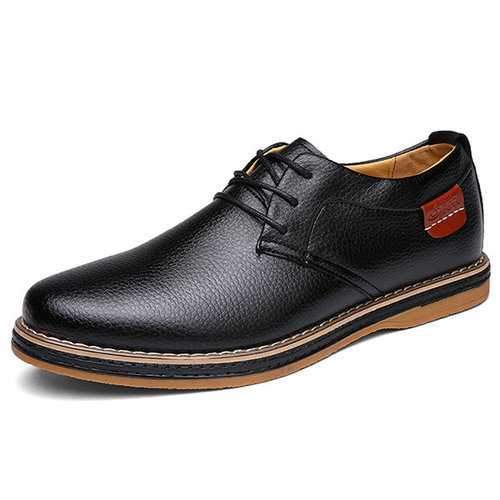 LANMARH Men British Style Lace Up Leather Casual Shoes