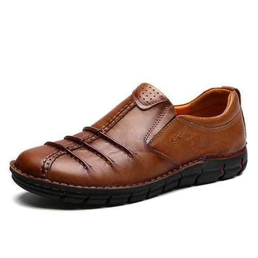 Men Comfy Genuine Leather Soft Wide Head Casual Shoes