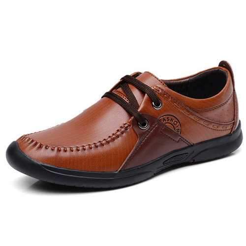 Men Cow Leather Hand Stitching Casual Shoes