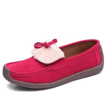 Furry Bowknot Flat Loafers