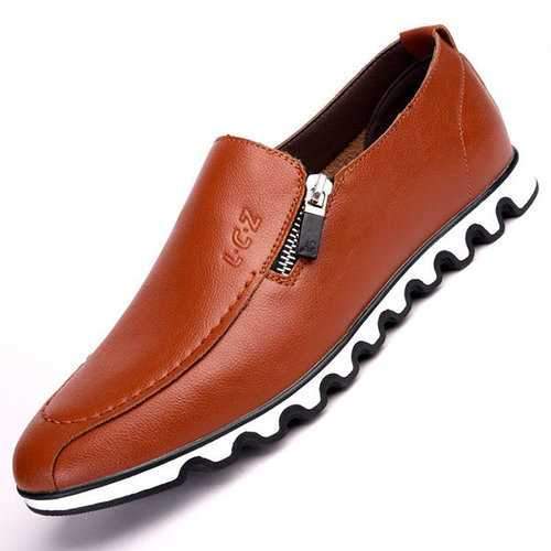 Men Microfiber Leather Side Zipper Flat Slip On Casual Shoes