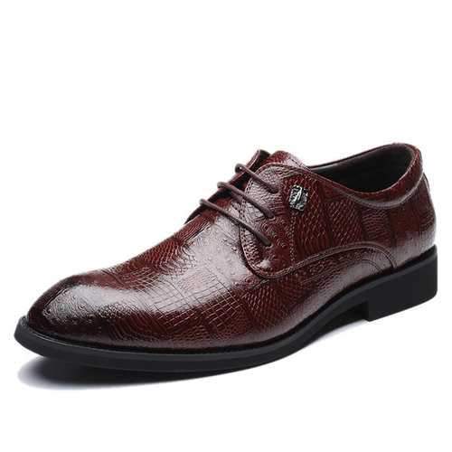 Men Crocodile Pattern Microfiber Leather Business Shoes