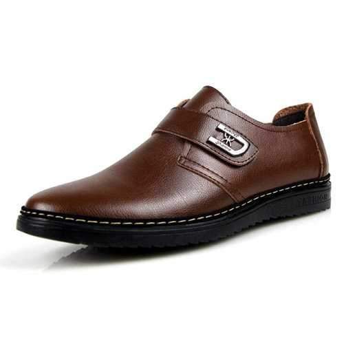 Men Soft Cow Leather Hook Loop Casual Shoes