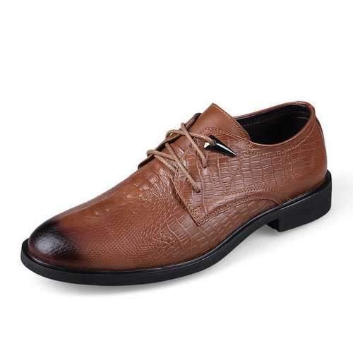 LANMARH Men Cow Leather Crocodile Pattern Business Shoes