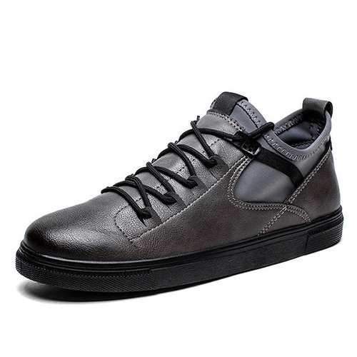 Men Leather Non-slip Wear-resistant Lace Up Casual Shoes