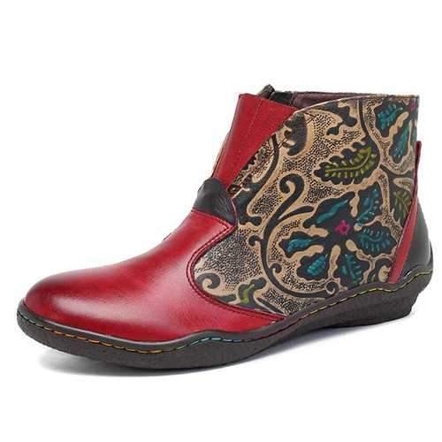 SOCOFY Retro Ankle Leather Boots