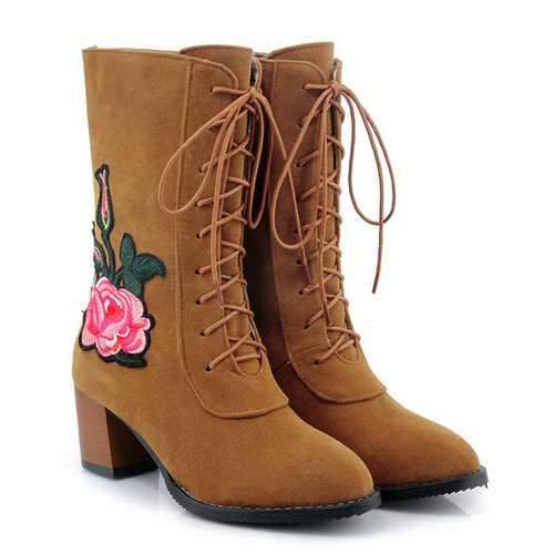 Embroidered High Heel Boots