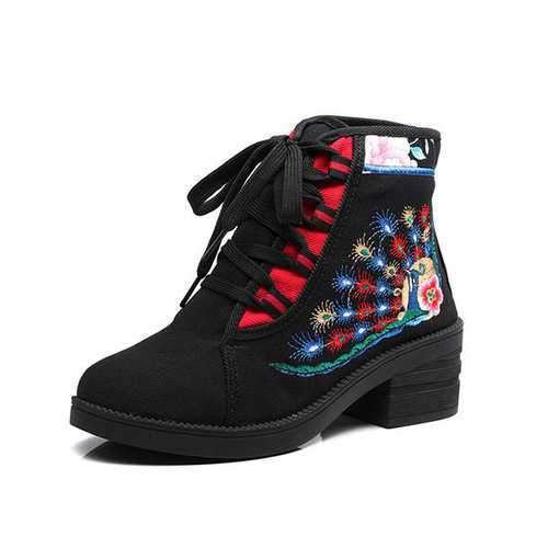 Peacock Embroidery Boots