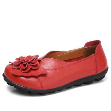 Large Size Flower Leather Flats