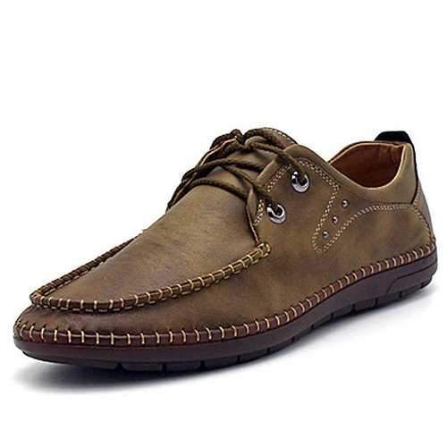 Men Leather Hand Stitching Lace Up Casual Shoes