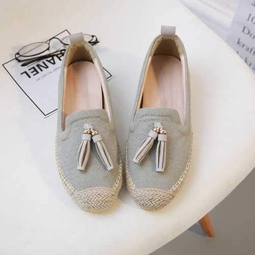 Tassel Round Toe Slip On Flat Loafers For Women