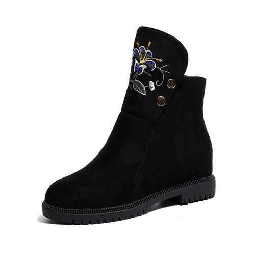 Black  Flower Print Ankle Boots