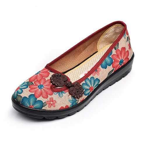 Floral Chinese Buttons Flats