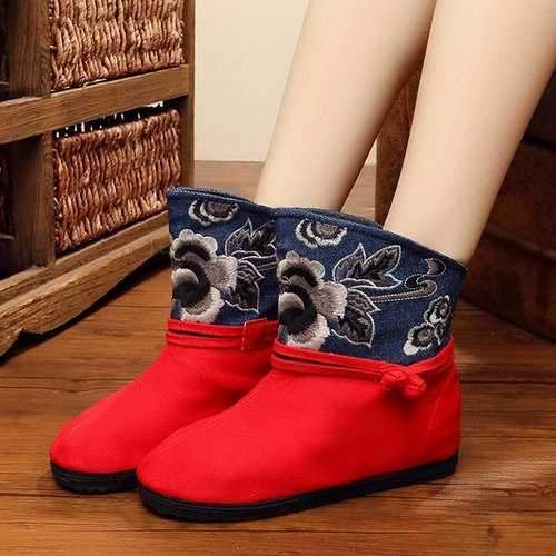 Embroidery Chinese Button Boots