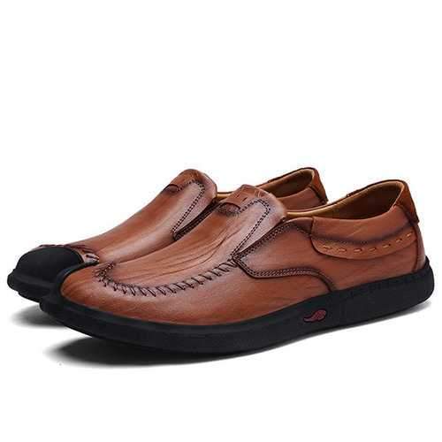 Men Hand Stitching Cow Leather Soft Sole Casual Shoes