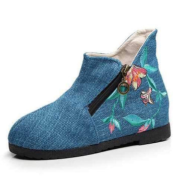 Zipper Floral Print Vintage Boots