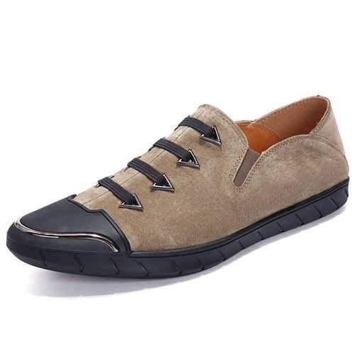 Men Cow Leather Anti-collision Elastic Panels Casual Shoes