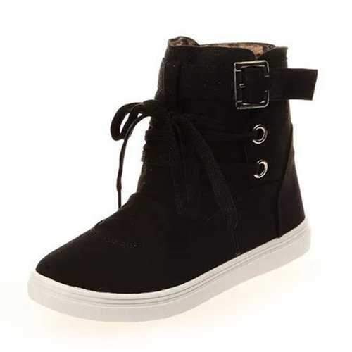 Sport Buckle Strap Cotton Canvas Short Boots For Women