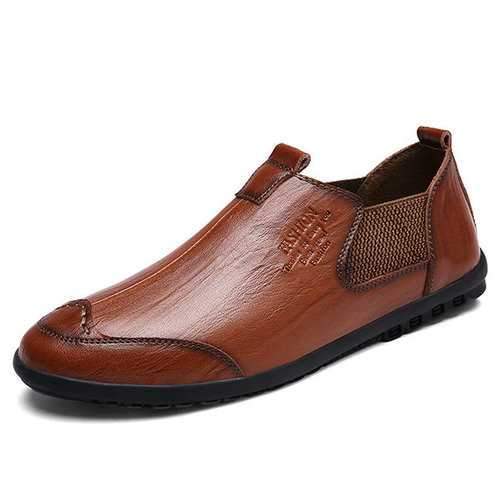 Men Cow Leather Slip On Soft Sole Casual Shoes